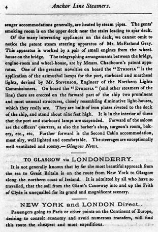Description of Anchor Line's Londonderry--Glasgow route