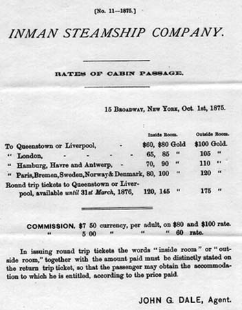 Inman Line cabin rates