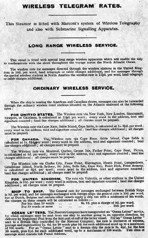 White Star Line wireless telegram rates