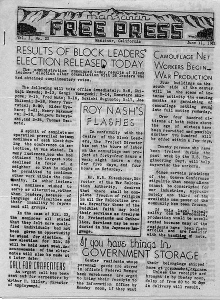 Manzanar Free Press, page 1
