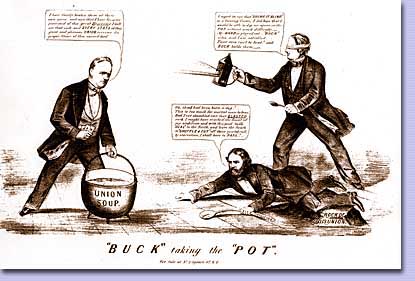 'Buck taking the 'Pot', lithograph, 1856